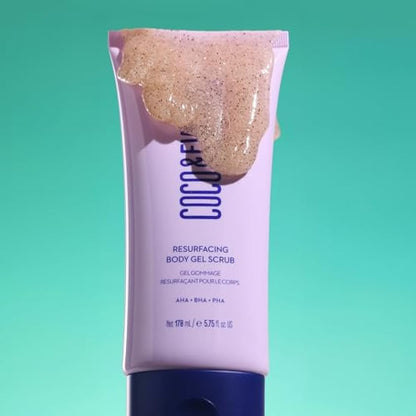 Coco & Eve Resurfacing Body Gel Scrub - Exfoliating Scrub with AHA, BHA for Smoothing, Brightening and Pre-Tan Prep. Improves Dry, Textured Skin, Uneven Tone. Suitable for Sensitive Skin. (170 ml)