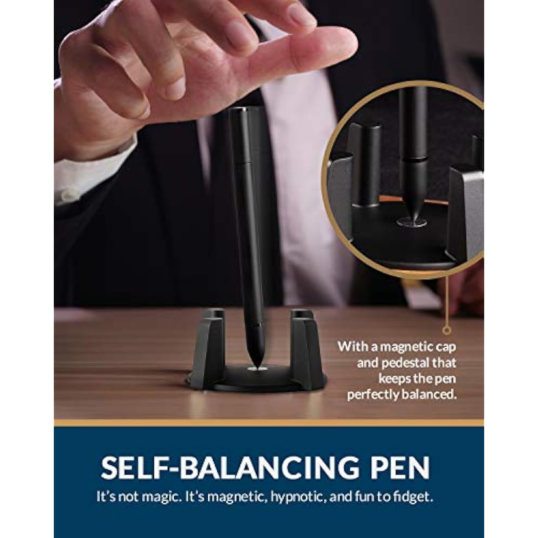 novium Hoverpen - Luxury Pen for Men & Women, Vertically Standing Executive Ballpoint Pen with Top Grade Free-Flowing Ink & Refill, Unique Gifts for Men, Cool Desk Decorations, office decor for Men