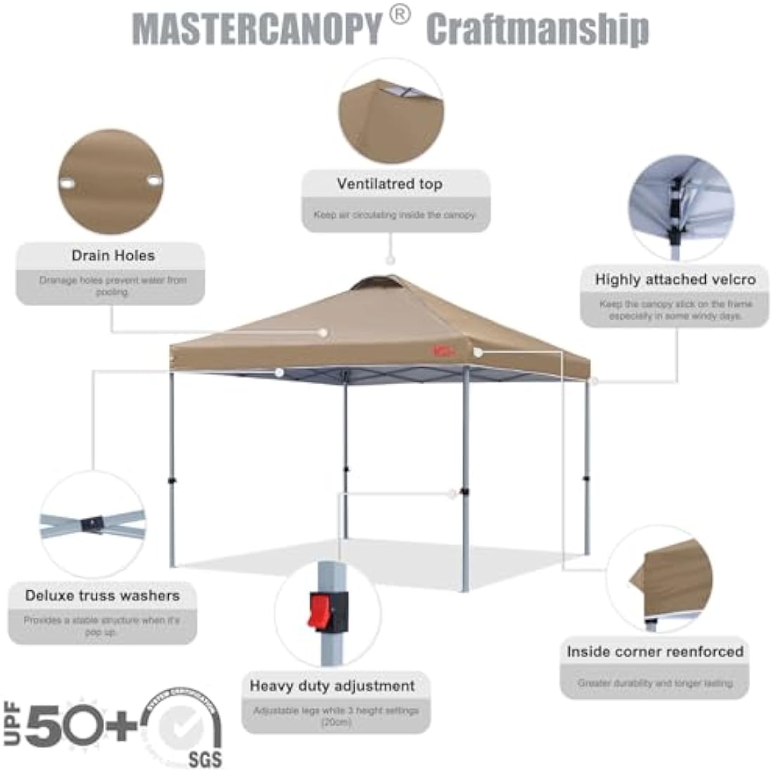 MASTERCANOPY Durable Ez Pop-up Gazebo Tent with Roller Bag (3x3M,Khaki)