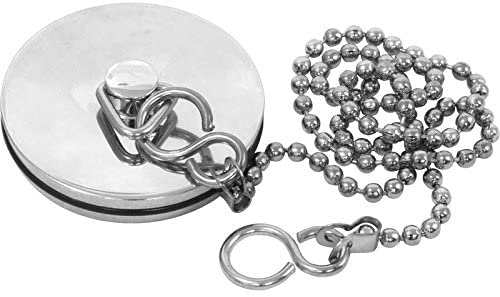 E2trade Chrome Sink Plug with Chain for Kitchen or Bath - 45mm (1.3/4 Inch) with Ball Type and S Hook Shaped Chain Made of Stainless Steel 450mm