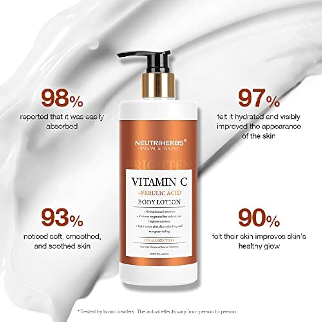 Neutriherbs Body Lotion for Women Dry Skin with Vitamin C + Ferulic Acid Natural Body Lotion Moisturizes and Nourishes for All Skin Types 13.52 Fl Oz Pump Bottle