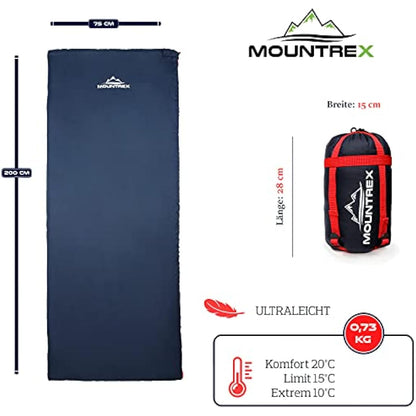 MOUNTREX® Sleeping Bag – Small Pack Size & Ultralight (730 g) Summer Blanket Sleeping Bag – Camping, Travel, Festival – Couplable