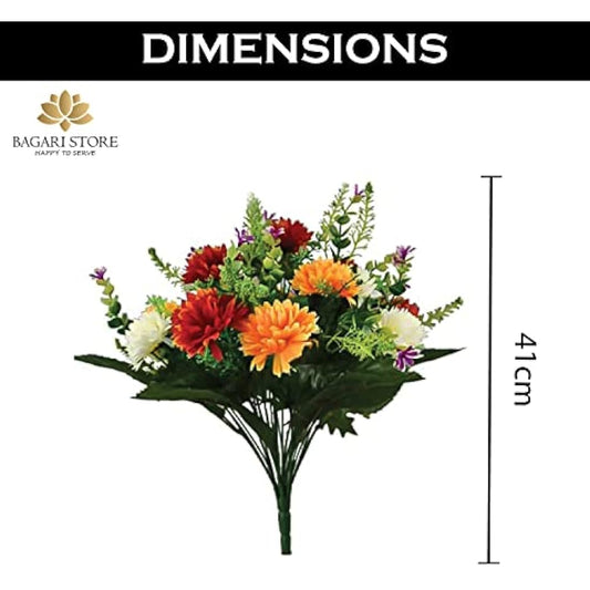 Bagari Artificial Flowers 2pc, Large Mixed Bush Grave Flowers, 41cm Fake Flowers for Decoration, Ivory - Red - Orange Artificial Flowers for Outdoor & Indoor Events Wedding Party Home Decoration