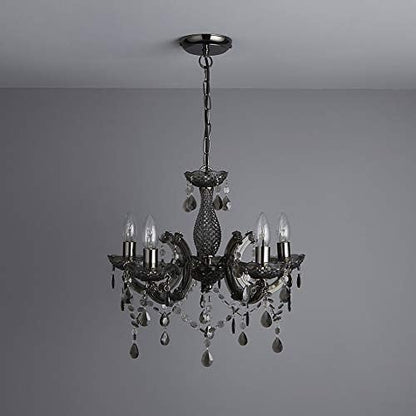 T&S 5 Light Chandelier,5 Lamp Pendant ,Chrome,Smoked.Acrylic Bedroom Living Room Ceiling Light  (Chrome) (Smoked)