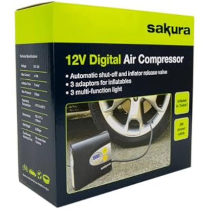 Sakura SS5332 Digital Air Compressor 12V For Cars, Inflatables and Bicycles