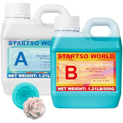 STARTSO WORLD Silicone Mold Making Kit 20A, Jade Green Platinum Liquid Silicone Rubber for Mold Making, Fast Cure & Food Safe Silicone Mold Maker 38OZ, Ideal for Casting Resin Molds/Silicone Molds