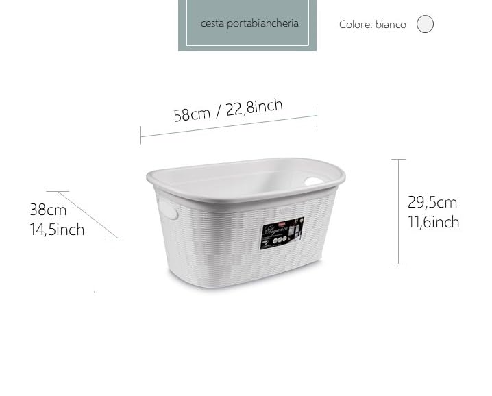 Stefanplast Elegance Basket, Plastic, white, 38 x 58 x 28 cm