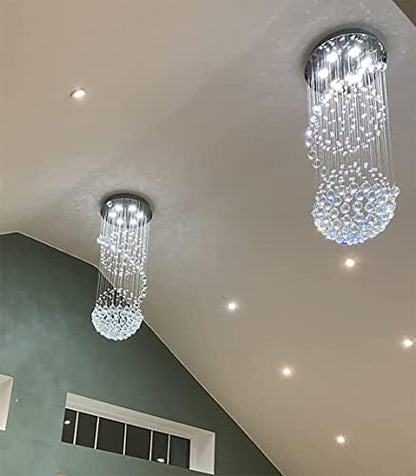 A1A9 Modern Crystal Chandelier Lighting, Clear K9 Glass Crystal Ceiling Light, Luxurious Spiral Sphere Flush Mount Lights for Living Room Hallway Foyer Entryway Corridor, Size: D40cm H110cm