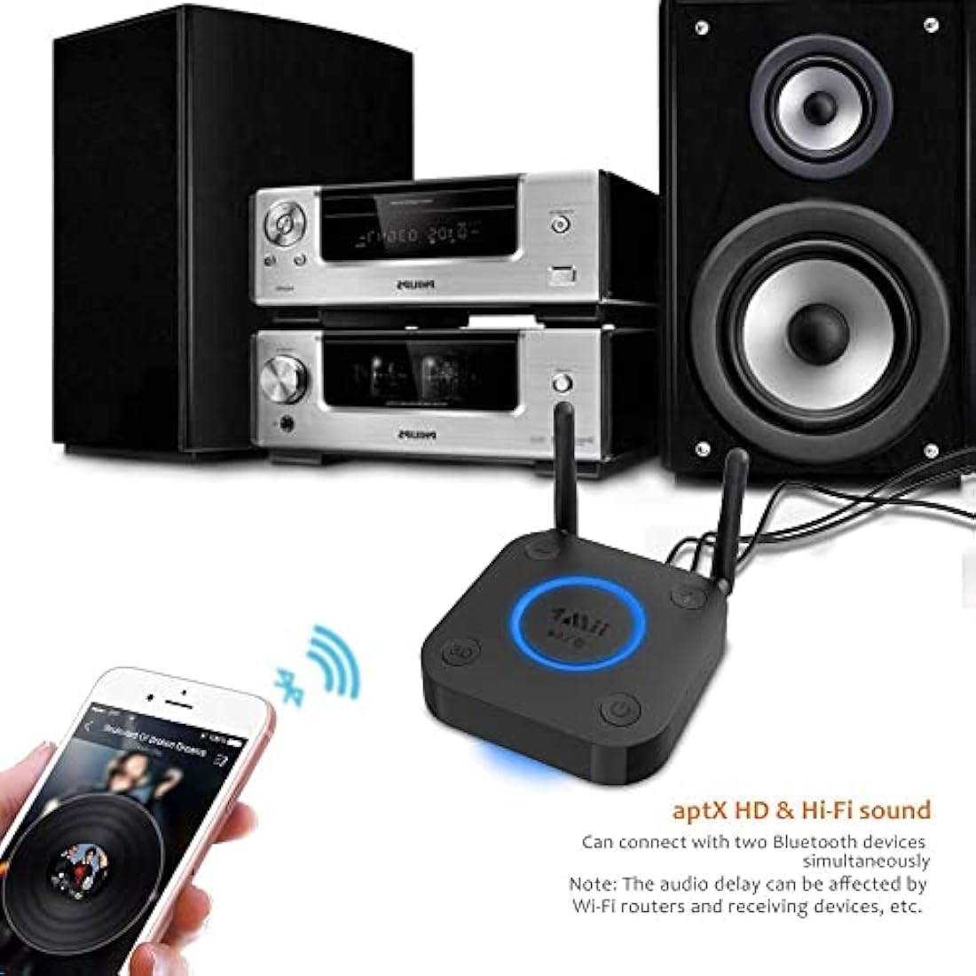 1Mii Long Range Bluetooth 5.1 Receiver with Volume Control, aptX HD Wireless Audio Receiver for HiFi, aptX Low Latency for Old Amp (RCA Digital Optical TOSLINK Coaxial)-B06 Pro