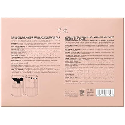 e.l.f. Full Face & Eye Make-up Brush Set with Travel Case, 11 Face & Eye Brushes for Creating a Full Face Make-up Look, Vegan & Cruelty-Free