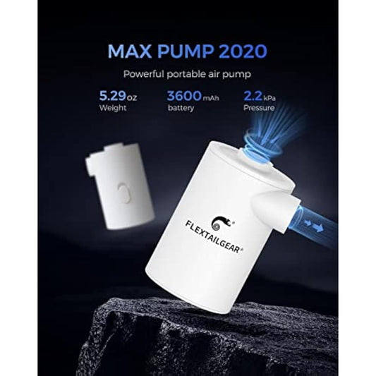FLEXTAILGEAR MAX Pump 2020, Portable Electric Air Pump, 3600mAH Battery,Rechargeable, High Flow 300L/min, Fast In/Deflating, Air Mattress, Swimming Ring, Vacuum Storage Bags, Camping & Travel