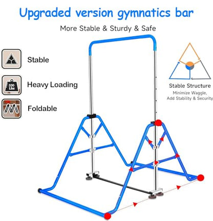FCOUMY Gymnastics Bar for Kids, Junior Training Kip Horizontal Bar Gymnastics Equipment for Home, Adjustable Telescopic Height Folding Horizontal Bar