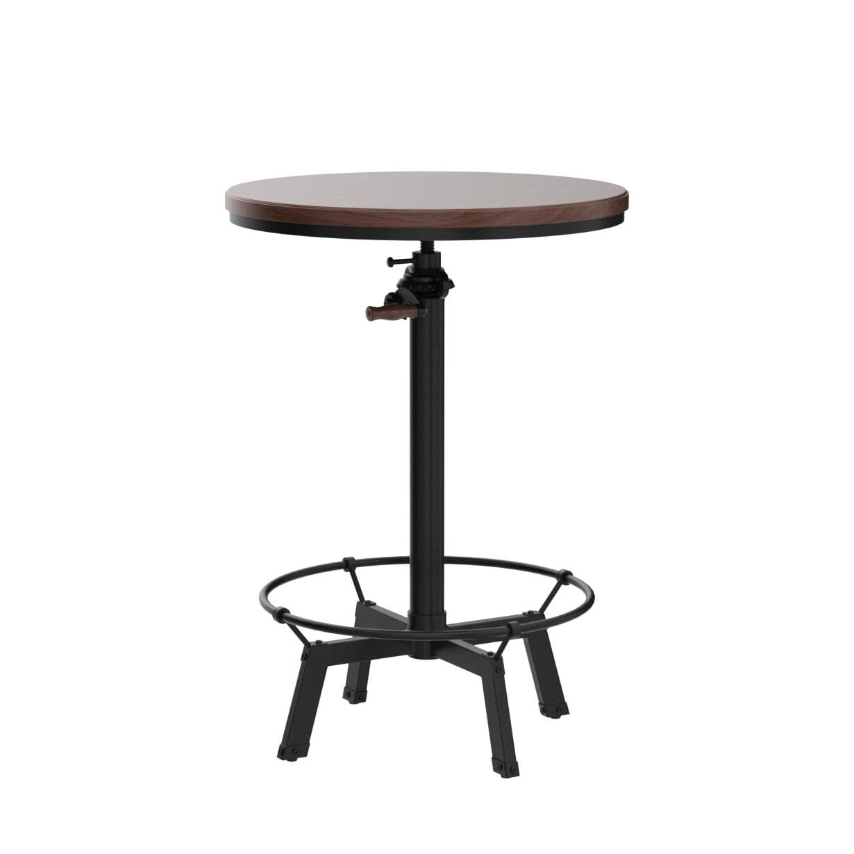 BOKKOLIK Industrial Bar Table 33.47-39.37inch Height Adjustable Swivel Wooden Top Vintage Breakfast Dining Table Farmhouse Cocktail Bistro Pub Table