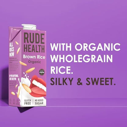 Rude Health 6 x 1 Litre Organic Brown Rice Dairy-Alt Milk, 100% Natural Organic Drink, Lactose Free, Dairy Free & Gluten-Free, Unsweetened, Award-Winning, Healthy & Vegan, 100% Recyclable Packaging
