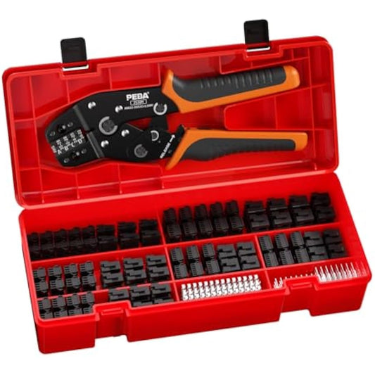 PEBA JST Crimping Tool 32-20AWG with 14 Types JST-SM 2.5mm Connectors Kit, Ratcheting Crimper 0.03-0.5mm² for 3.0mm, 2.54mm, 2.5mm, 2.0mm Pitch MolexTE, Dupont, JST Connectors, Open Barrel Terminals