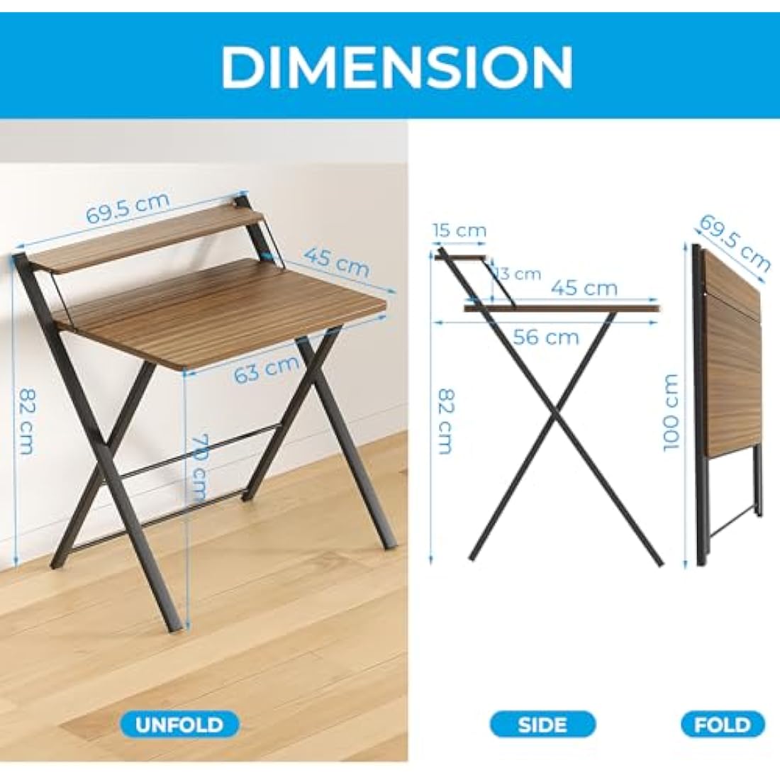 GreenForest Foldable Desk No Assembly Required,Small Desk with Monitor Shelf,Computer Desk for Small Space,Espresso