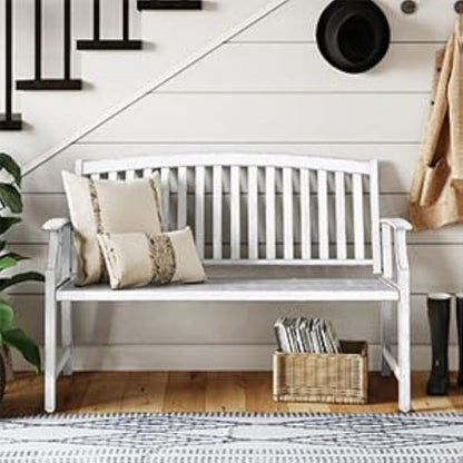Grand patio Garden Bench, Outdoor Bench with Anti-Rust Steel Metal Frame, Stamped Pattern, Choice of Colours, Suitable for Indoor, Outdoor, Patio, Park (Farmhouse, White)
