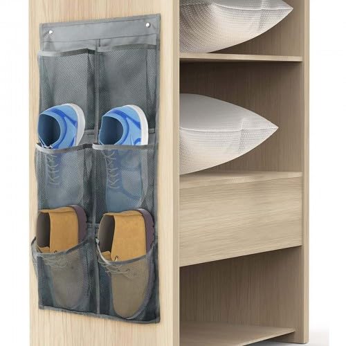 Naapesi 6-Pocket Over The Door Shoe Organiser – Breathable Mesh Shoe Rack for Space Saving Storage Up to Size 45 – Includes 2 Hooks & Shoe Horn