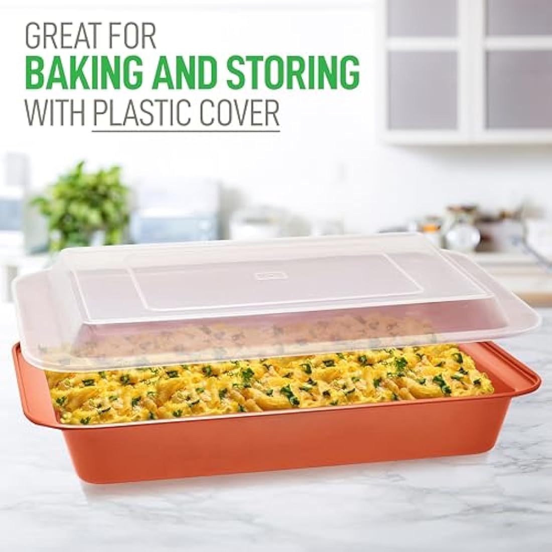 NutriChef 5 Piece Baking Pan Set - PFOA, PFOS, PTFE Free Flexible Nonstick Carbon Steel Bakeware Set - Home Kitchen Bake Pan Cookie Sheet Stackable Baking Tray Set w/Black Silicone Handles