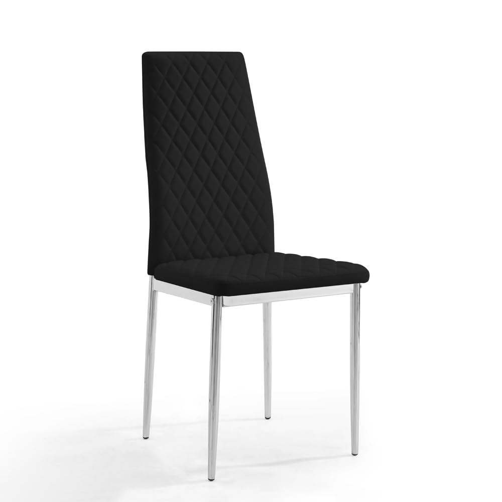 Home Detail Sierra Set of 6 Dining Chairs, Black Faux Leather, Silver Legs