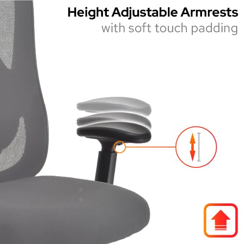 Office Hippo Ergonomic Mesh Office Desk Chair, Adjustable Arms, Swivel Chair with 2D Adjustable Lumbar Support, Headrest & Tension Control