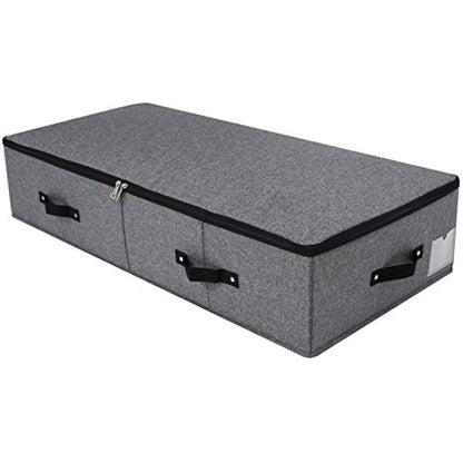 Foldable Under Bed Storage Box with Plastic Support Liner, 6 Handles, Zipper Lid, Blankets Clothes Comforters Storage Bin Organizer for Bedroom and Closet, 90×42×18cm, Black Grey