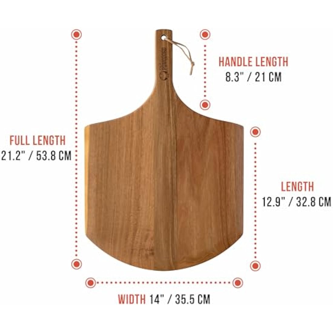 Chef Pomodoro Pizza Peel & Board, 14-inch (35.5 cm), Lightweight Acacia Wood, Baking Pizza & Bread, Oven Accessory