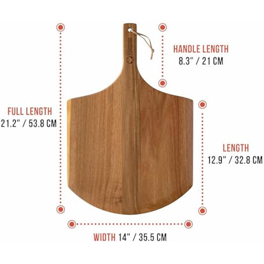 Chef Pomodoro Pizza Peel & Board, 14-inch (35.5 cm), Lightweight Acacia Wood, Baking Pizza & Bread, Oven Accessory