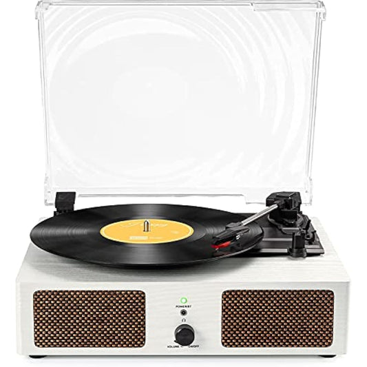 Vinyl Record Player Wireless Turntable with Built-in Speakers and USB Belt-Driven Vintage Phonograph Record Player 3 Speed for Entertainment and Home Decoration（White）