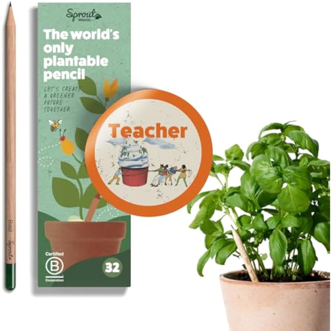 SproutWorld Wood-Cased Pencils | Teacher's Edition | #2 HB Pre-Sharpened Graphite Plantable Wooden Pencils with flower, Herb & Vegetable Seeds | Gift Engraved with Inspirational Quotes | 32 Pack