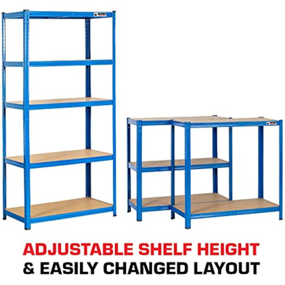 Rhino Racking - 2 Bays - 5 Tier Heavy-Duty Industrial Storage Shelves - Blue - 180x90x45cm