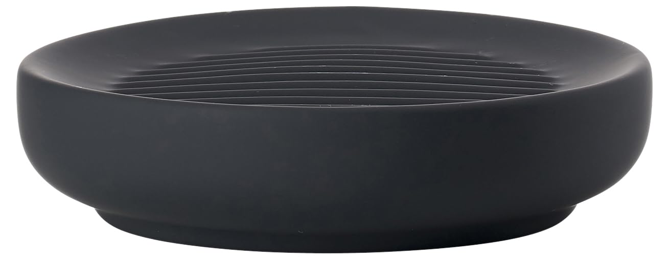 Zone Denmark Ume Soap Dish, Bathroom Accessory with Soft Touch Surface and Drainage Ridges, Stoneware Material, Ø 12 cm H 3 cm, Black