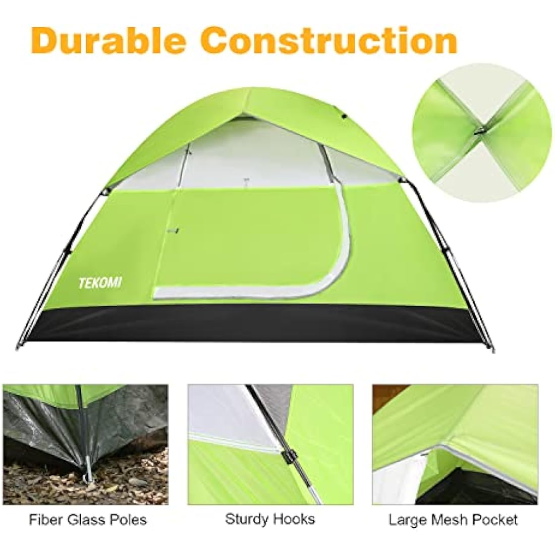 Camping Tent, TEKOMI Waterproof Family Dome Tent with Removable Rain Fly, Instant Cabin Tent for 60 Seconds Set Up, Advanced Venting Design, Fit Camp Backpacking Hiking Outdoor, Dark Green
