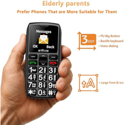 artfone C1+ 4G Big Button Mobile Phone for Seniors | SIM Free Unlocked | Easy-to-Use Basic Phone with Charging Dock, SOS Button & USB-C | Loud Volume | Black