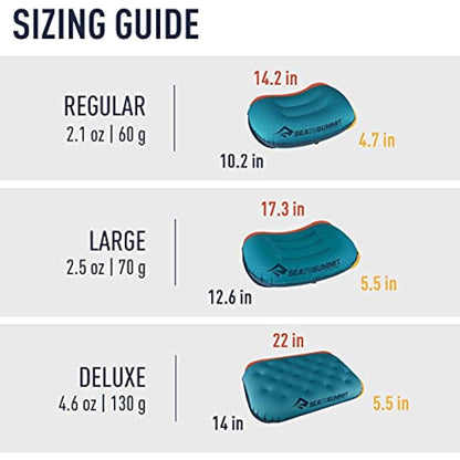 Sea to Summit - Aeros Ultralight Pillow L - Lightest Curved Inflatable Travel Pillow - Stretch-Knit 20D Polyester - Lock System - For Ultralight Backpacking - 44 x 32 x 14cm - Aqua Blue - 70g