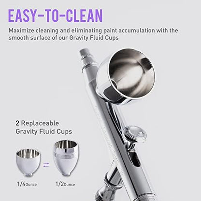 Gaahleri Airbrush Kit, Airbrush Gun Dual-Action Gravity 1/2 & 1/4 oz Fluid Cup, 0.35 & 0.5 mm Needle, Cost-Effective Air Brush Set Makeup Nail Art