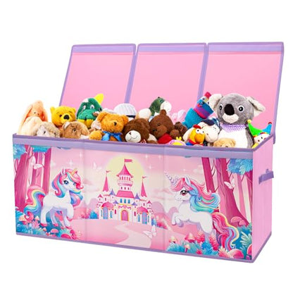 Decalsweet Unicorn Extra Large Kids Toy Storage Box with Lid,Foldable Oxford Toy Storage Organizer Box for Girls-963240cm-Lightweight Toy Chest with