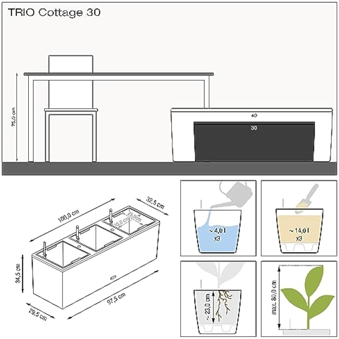 LECHUZA TRIO Cottage 30 mocha 15005