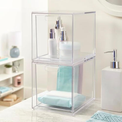STORi Audrey Stackable Cosmetic Organizer Drawers 6-3/4" Tall | set of 2 Clear
