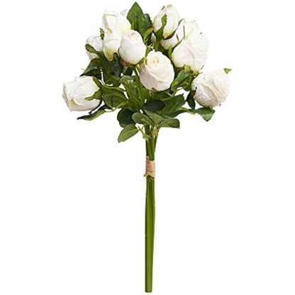 The Baked Studio – 'Dried Touch 12-Piece Small Rose And Tea Rose Stem Bouquet' Artificial Dried Flowers For Cake Decorating, Home Décor, Vase, Weddings, Bridesmaid Bouquets (Ivory)