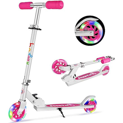 BELEEV V1 Scooter for Kids, 2 Wheels Folding Kick Scooter for Children Girl and Boys, 3 Adjustable Height, Flashing Light up Wheels, Lightweight Scooter with Sturdy Frame, Kickstand, Age 3-12
