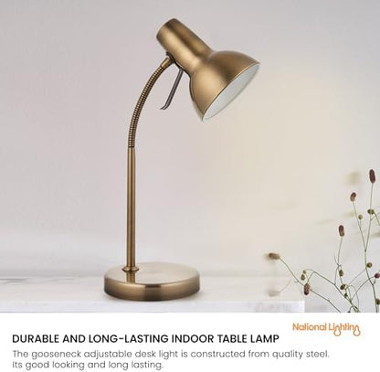 National Lighting Table Lamp - Bedside Lamp with USB Port - Gooseneck Desk Light - LED Reading Light for Bedroom, Living Room, Dining Room and Kitchen - 7W GU10