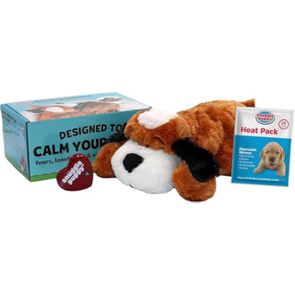 Original Snuggle Puppy Toy, Heartbeat Toy for Puppy, Dog Toys for Anxiety Relief, Calming Aid, Dog Heartbeat Toys for Behavioral Training in Brown and White