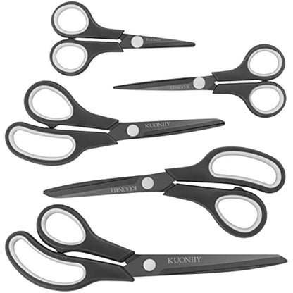 KUONIIY Scissors Ultra Sharp Titanium Coating Blades Soft Comfort-Grip Handles Multi-Purpose Scissors Set of 5