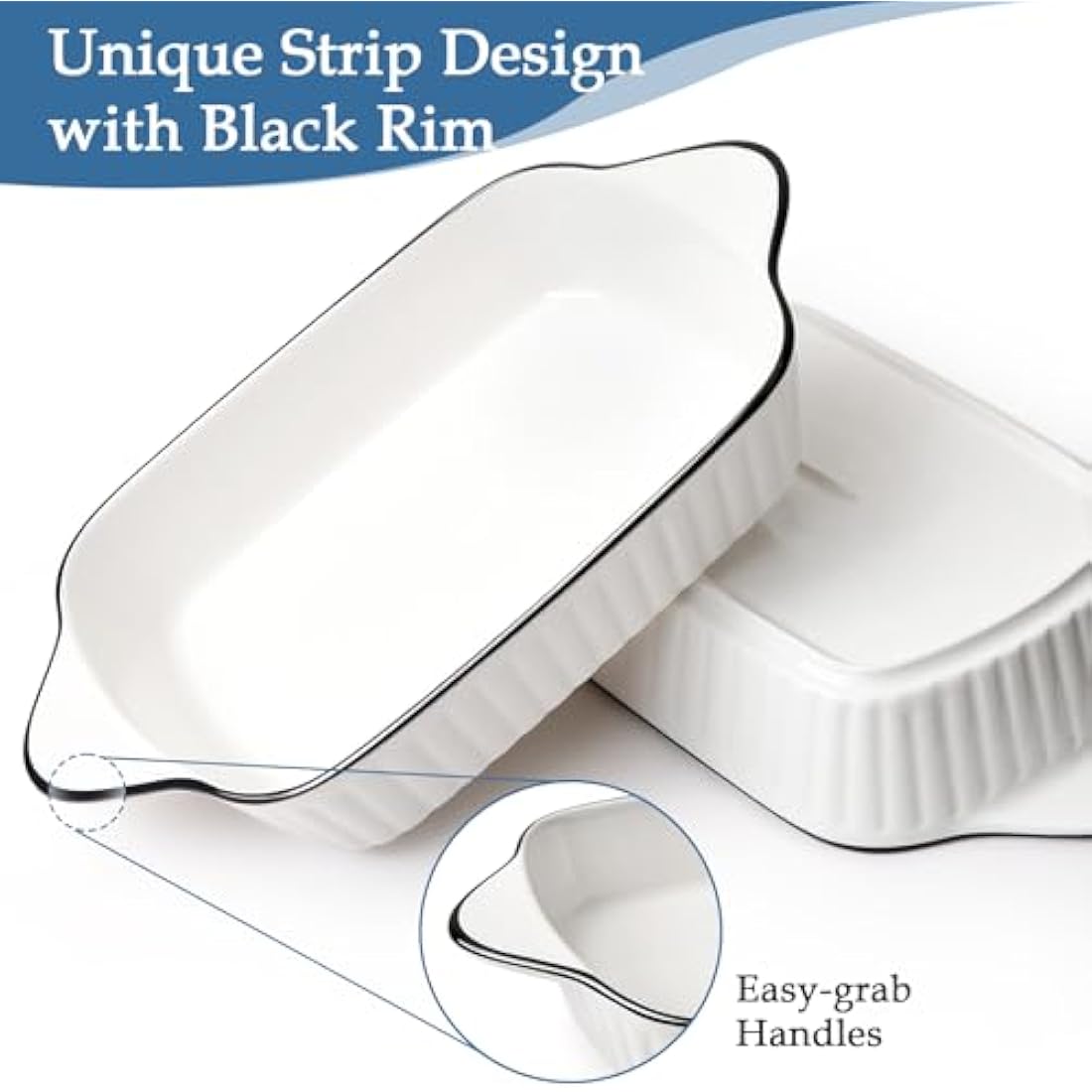 NUTRIUPS 10.5'' Small Baking Dishes Set of 4, 34Oz Rectangular Lasagne Dishes, Small Ceramic Baking Dish, Rectangular Bakeware with Handles, Oven Safe & Microwave Safe