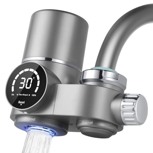 HOTUT Water Filter Tap,Faucet Water Filter,Water Purifier for Faucet,Mount Tap Water Filtration System for Kitchen,Tub,Reduces Lead,Chlorine and Bad Taste (1 Filter Included)