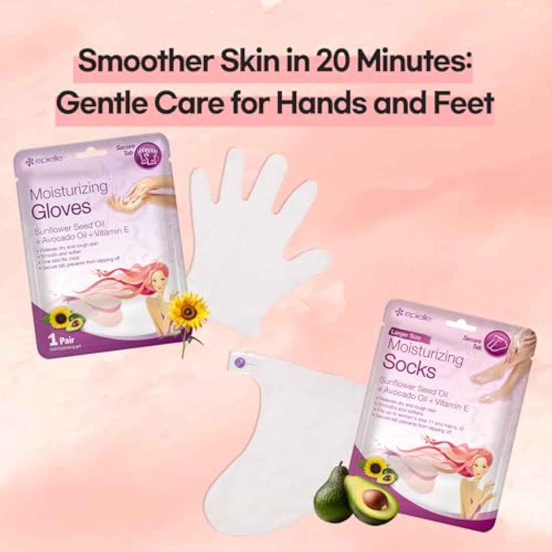 Epielle Moisturizing Hand & Foot Masks 12 Pairs, Soften Dry Hands & Cracked Heels with Sunflower Seed Oil & Avocado Oil, Korean Skin Care, Spa Self Care Gifts for Women, 6 Gloves & 6 Socks