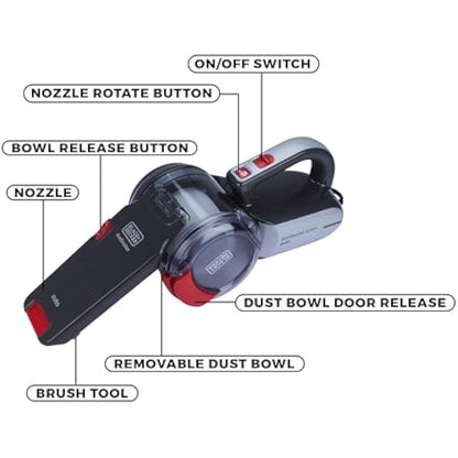 BLACK+DECKER Auto Hand Vacuum, 12V, Cordless, Includes Fold out brush, Upholstery brush and Storage bag, PV1200AV-XJ