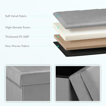 Bonlife Grey Folding Ottoman Storage Box with Seat Back Bedroom Chair Sturdy with Removable Lid 38x38x72cm