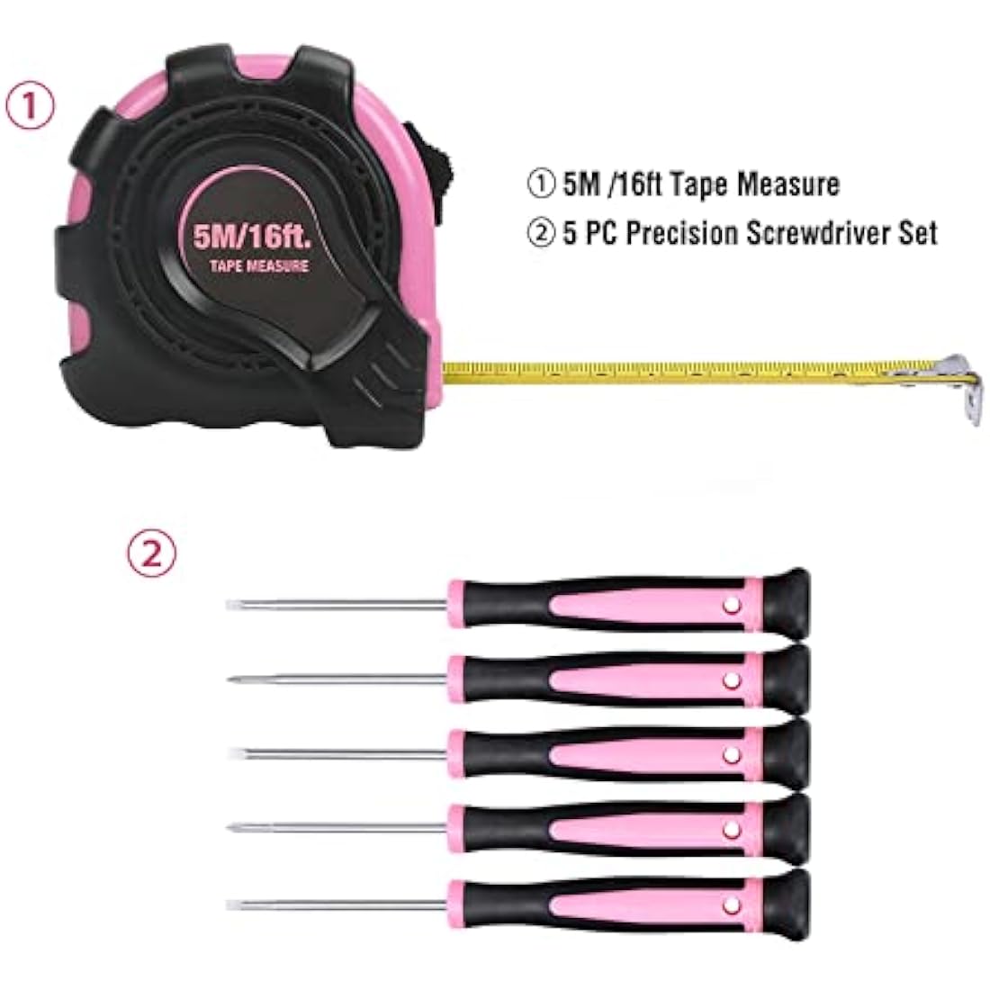 WORKPRO Pink Tool Kit 103-Piece, Pink Hand Tools Set for Home Repair, Tool Kit Portable with Hammer, Screwdriver Set, Tape Measure, Pliers, with Compact Storage Bag, New Home Gifts